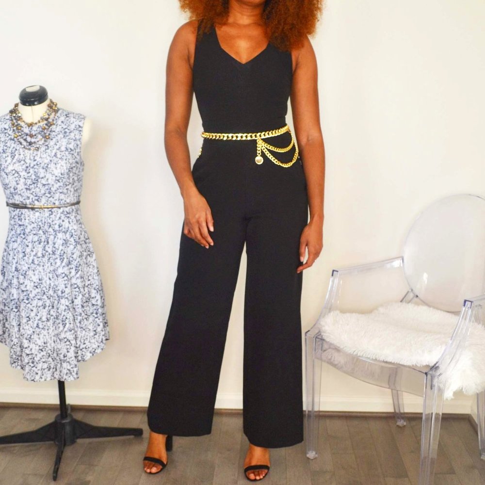 EXPRESS Black V-Neck Jumpsuit